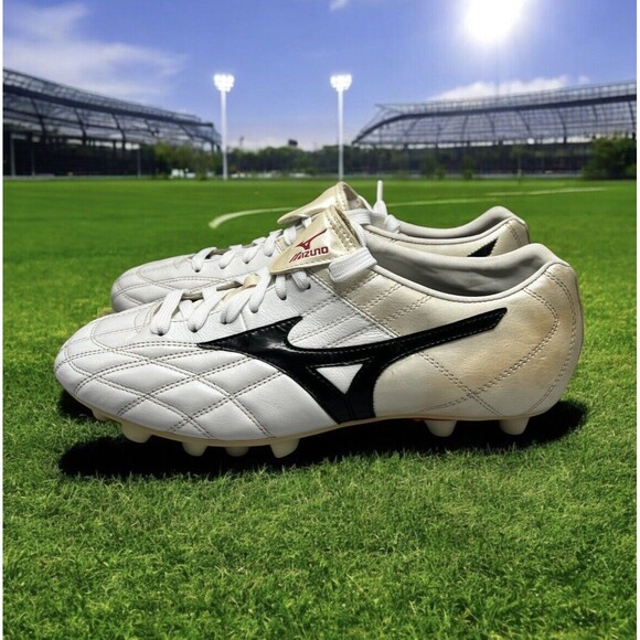 Mizuno GHOST Striker Elite Real Leather Gold Silver Men Sz 10.5 Preowned Vintage